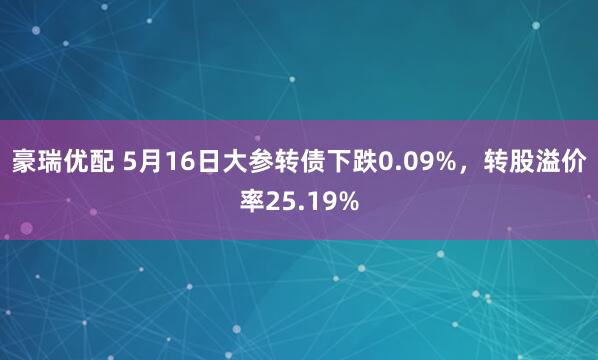 豪瑞优配 5月16日大参转债下跌0.09%，转股溢价率25.19%